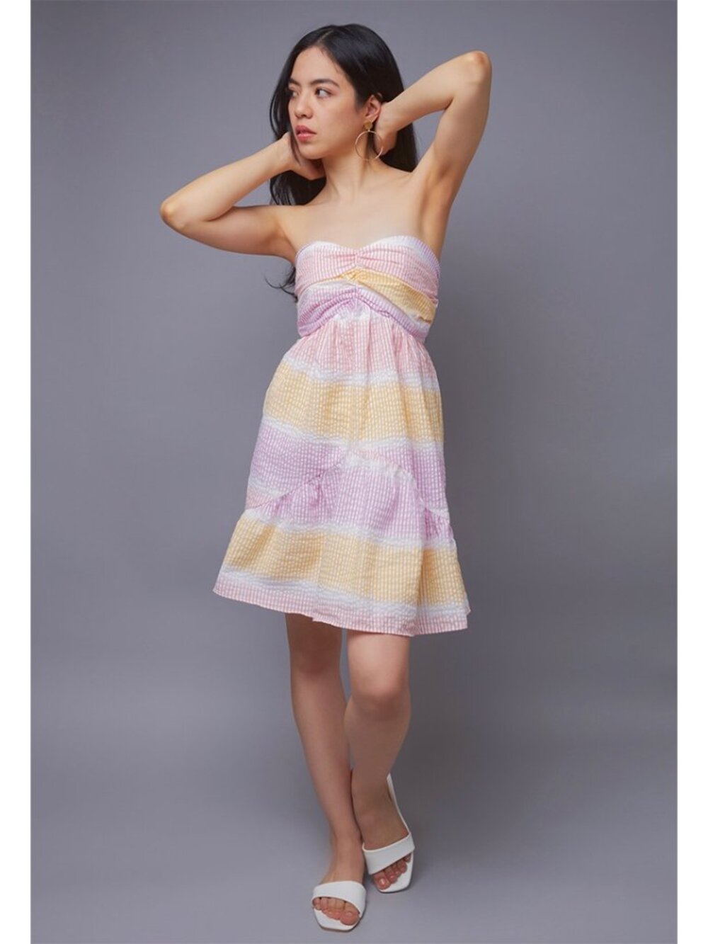 Pink Multi Stripe Strapless Babydoll Dress